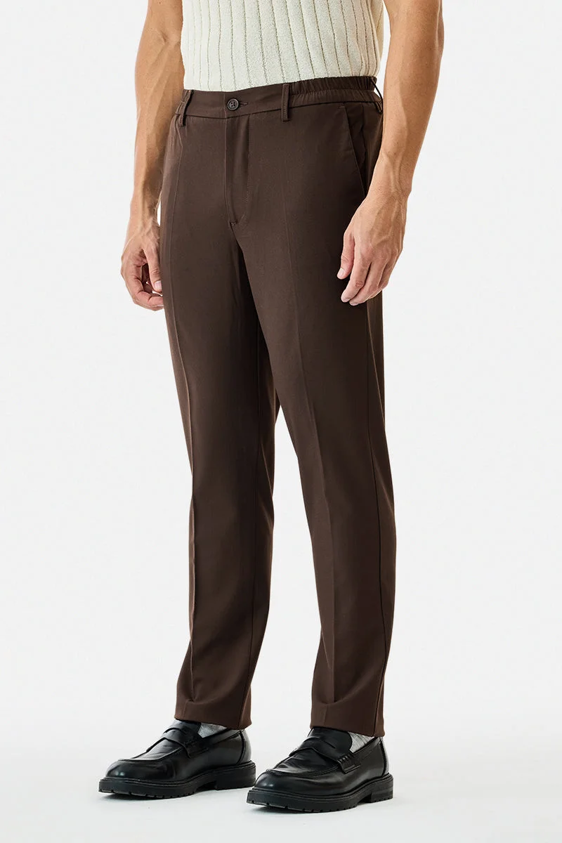 SNITCH Brown Slim Fit Stretch Trousers for Men | Best Price UAE